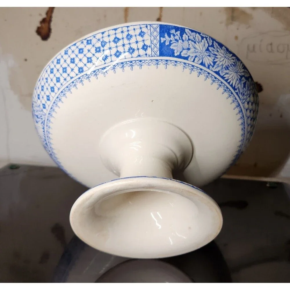 Antique Copeland Compote KEW Pattern Tazza W T & SONS Comport Floral Blue White